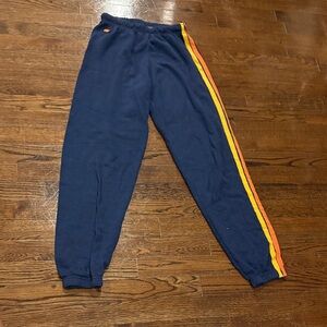 Aviator Nation Women’s Blue Joggers with Rainbow Stripe